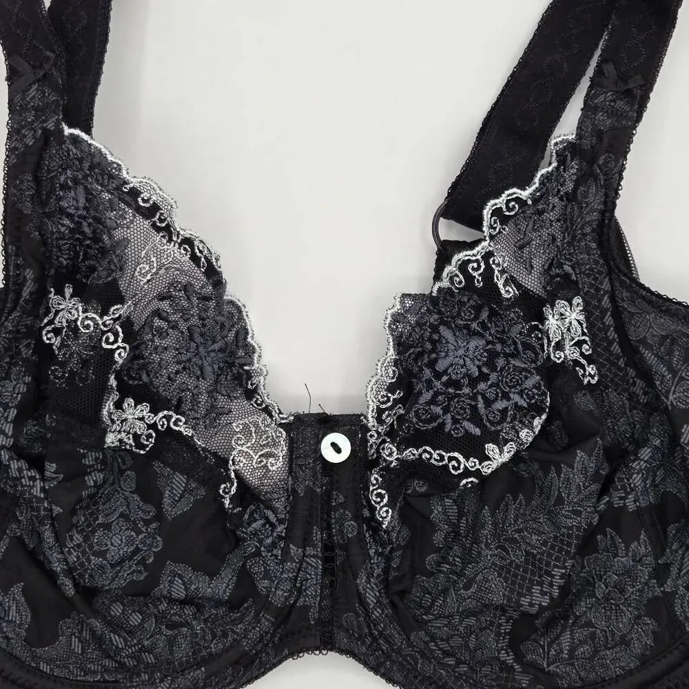 Empreinte Lilly Bra Size 32E Black Lace White Details Underwire Full Coverage